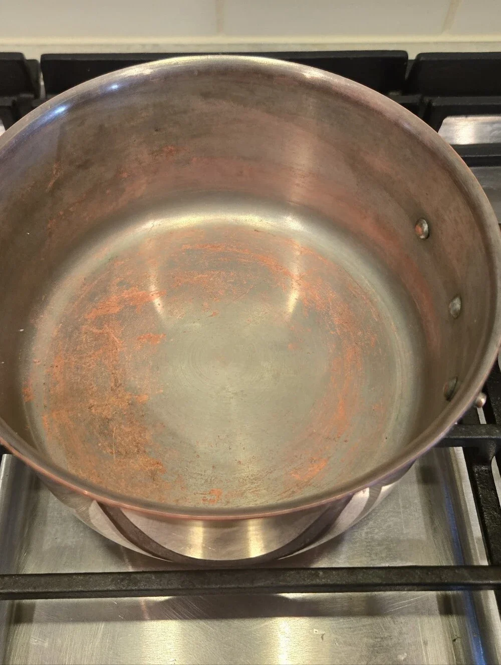 Vintage French Copper Pot W/Brass Handle, Sauce Pot, Unmarked Tin-Lined Saucepan